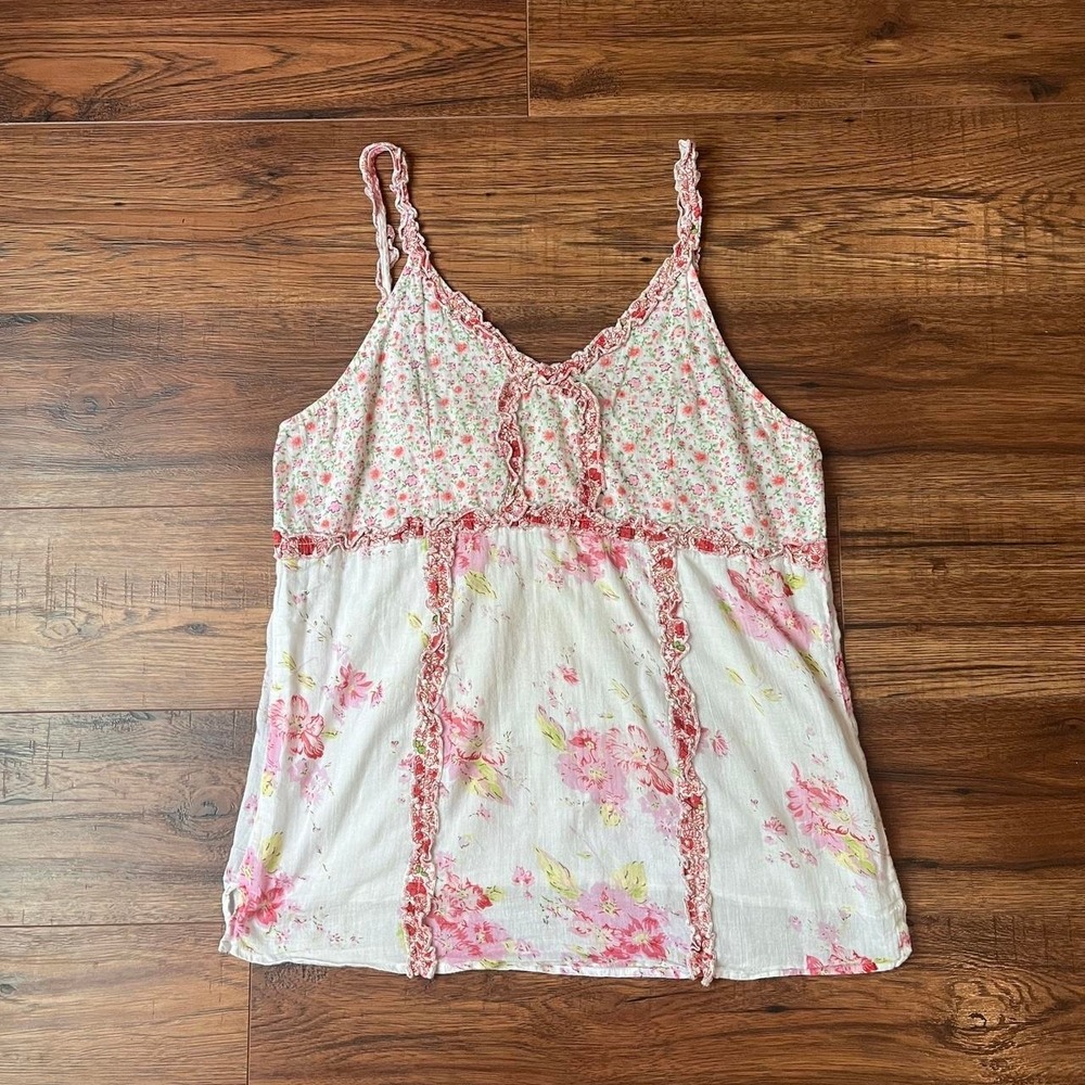 Vintage Y2K Floral Cottagecore Cami Tank Women M 100% Cotton Fairy Coquette Boho